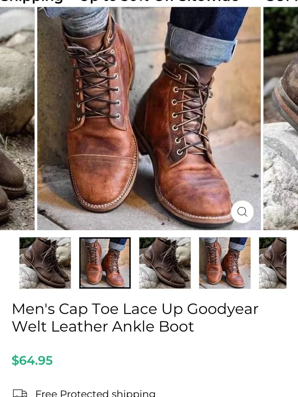 Men's Brown Leather Cap-Toe Lace-Up Boots